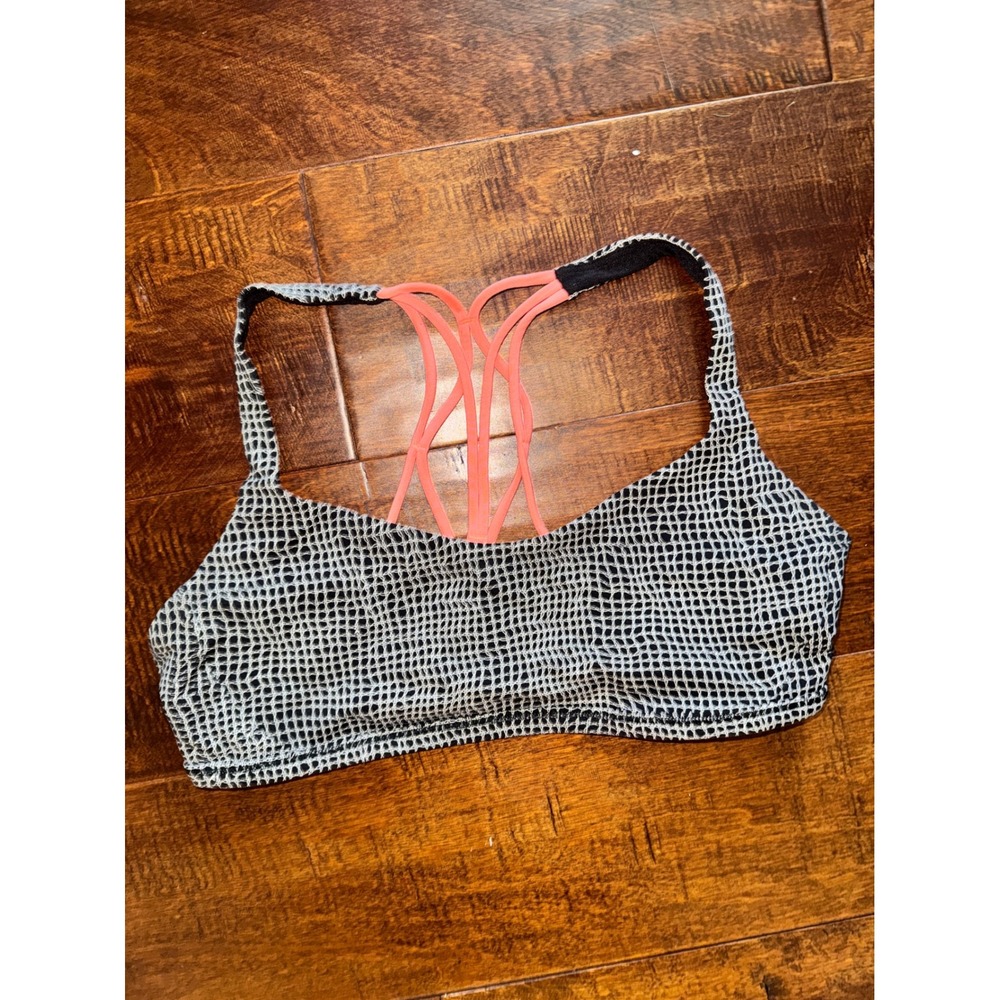 Lululemon Free To Be Wild Sports Bra Size 8 Black White Grid Strappy Coral Pink